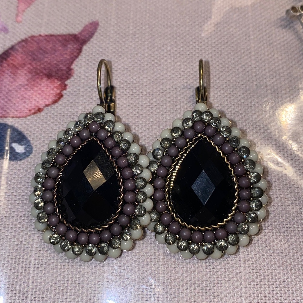 Black and Purple Teardrop Earrings